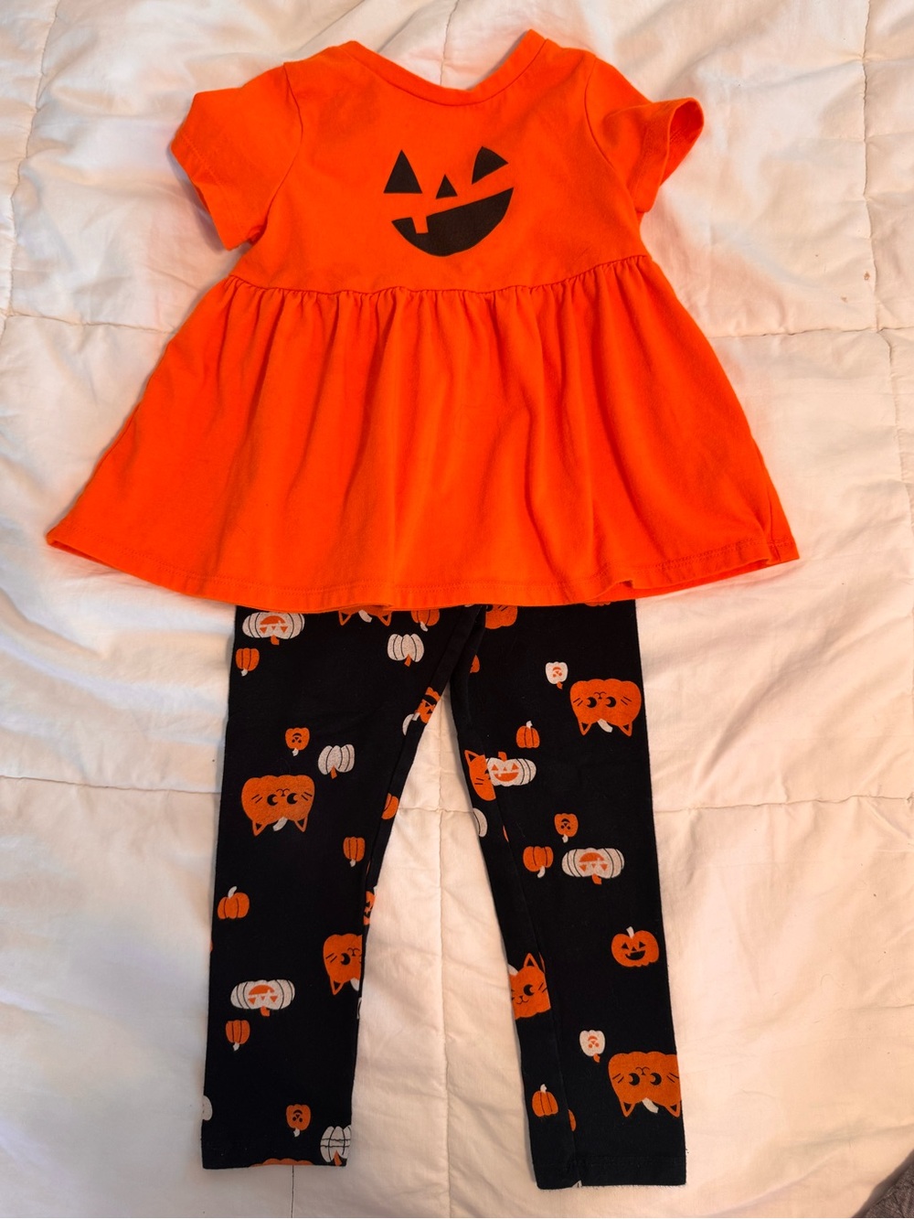 Orange Pumpkin Top and Black Pumpkin/Cat Leggings Halloween Set